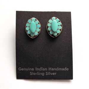 Zuni vintage handmade turquoise & sterling silver cluster pierced earrings - NWT